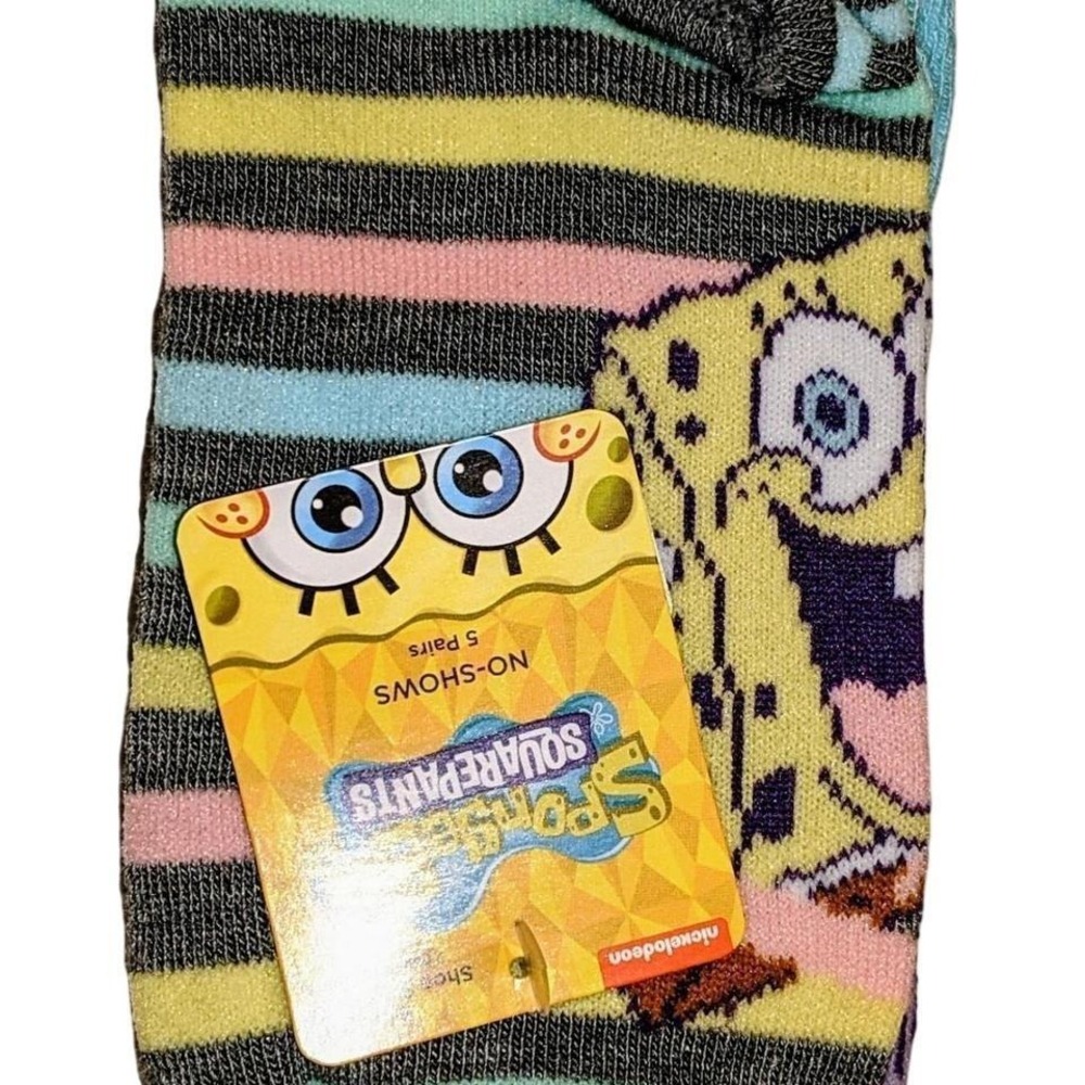 Nickelodeon SpongeBob SquarePants No-Show Socks 5 Pair Pack Kidcore New
